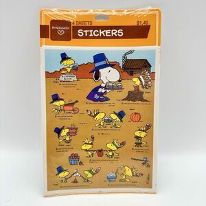 Snoopy Woodstock Peanuts Thanksgiving Stickers Sealed Brand New 4 Sheets Vintage